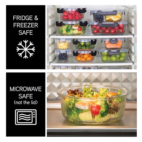 Premium 32 Pc. Borosilicate Glass Food Container Set with Dividers (Fluted Ombre Black)