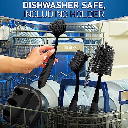 Dish Brush Set of 5 with Holder (Black)