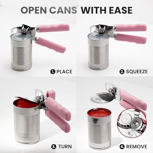 Manual Can Opener Heavy Duty Patented Stainless Steel (Pink / Comfy Grip)