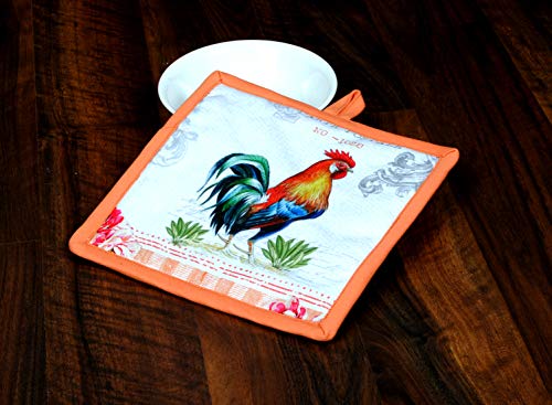 Pot Holders Easter Decor Heat Resistant Cotton Set of 2 Nonslip 8"x8" Inch Hot Pads for Kitchen (8x8 inches / Farm Rooster)