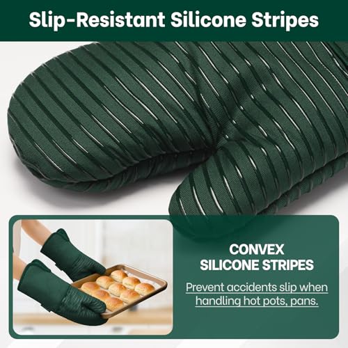 Heat Resistant 500°F Kitchen Oven Mitts 2 (Green)