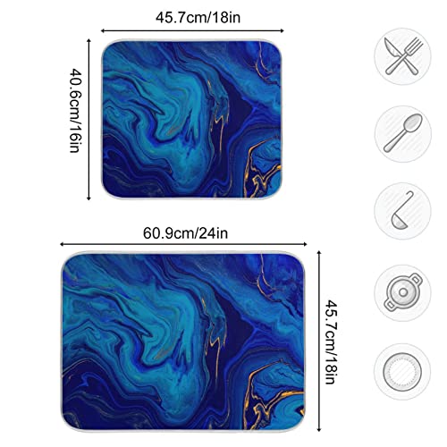 Super Absorbent Dish Drying Mat (Navy Blue Gold Marble / 16" x 18")