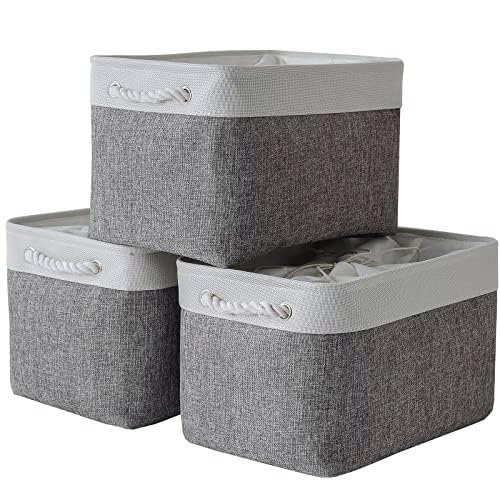 Storage Baskets for Organizing (White&Grey / 3PCS/X Large -17.7Lx13.8Wx9.8H)