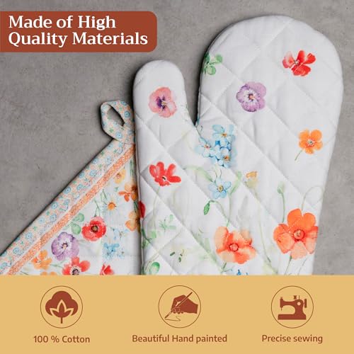 100% Cotton Oven Mitt & Pot Holder Set (039 - Summer Whisper / 7.5" x 13" & 8" x 8" (Oven Mitt & Pot Holder))