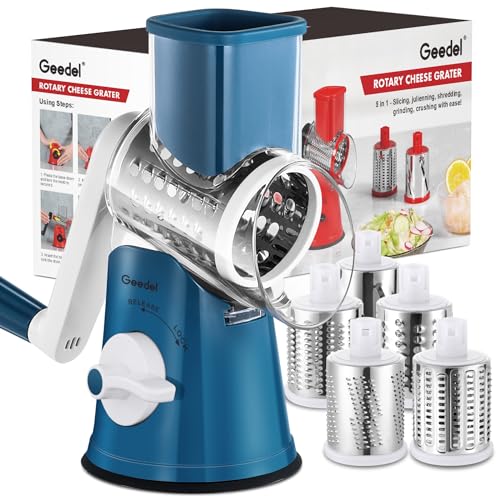 Rotary Cheese Grater Hand Crank (Blue White / 5 Blades)