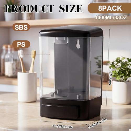 8 Pcs Wall Mounted Soap Dispenser (Black and Clear / 33.8 oz 1000 ml)