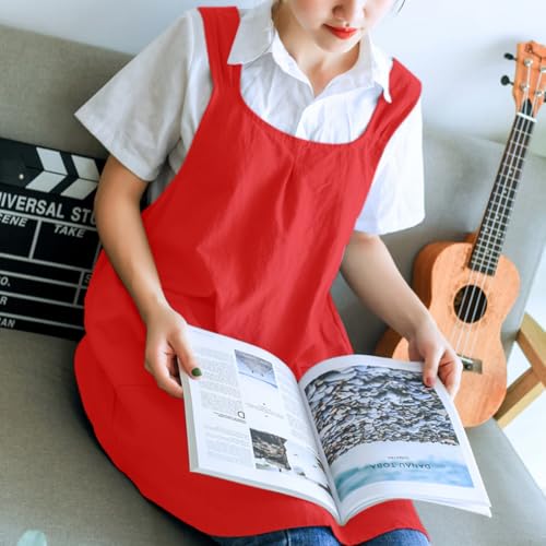 Women's Japanese Pinafore Cross Back Apron (12 - Women's Bright Red)