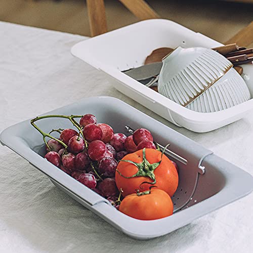 Collapsible Sink Colanders and Strainers Basket Extendable Plastic Fruit Vegetable Strainer Drainer Basket for Kitchen (M-Grey and White)