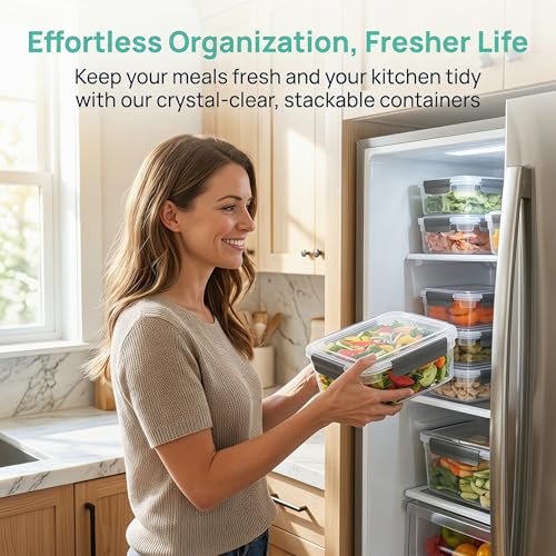 9 cup Plastic Food Storage Containers with Lids Nestable Freezer Dishwasher Safe Rectangle Meal Prep Container Set (9 cups)