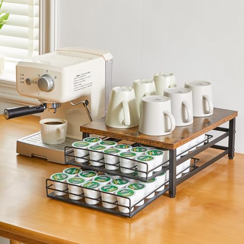 2 Tier Coffee Pod Drawer Holder for K Cup (70 Pods K Cup / Rustic Brown)