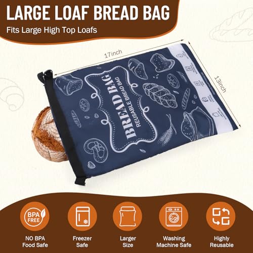 Bread Bags 2 Pcs Reusable Zipper Bags Large Homemade Bread Freezer Storage (2 Count)