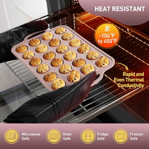 24 Cups Silicone Muffin Pan with Metal Reinforced Frame Cupcake Tray Egg Mold for Kitchen 2025 First Apartment Essentials New Home Must Haves Things House Warming Decor Housewarming Hostess Host Gifts (1pc: 24-Cup Mini / Morandi Pink)