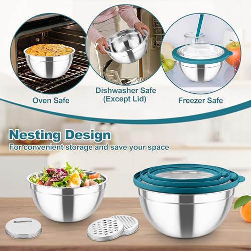 Mixing Bowls Stainless Steel Salad Serving Bowl with Clear Lids (5 Count)