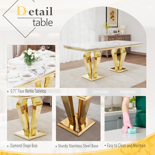 7 Piece Luxury Dining Room Set (Gold White + White / Dining Table + 6 U-shape Chair)