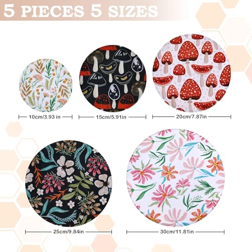 5Pcs Reusable Beeswax Elastic Bowl Covers for Bread Proofing and Food Cover (Mushroom)