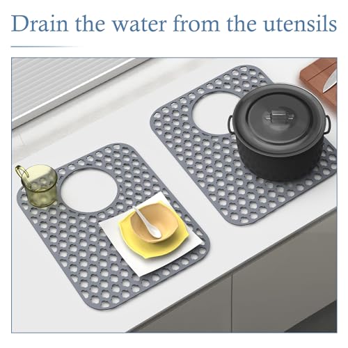 2 Pack Silicone Sink Protector Mat for Kitchen Sink Rear Drian Gray (Gray)