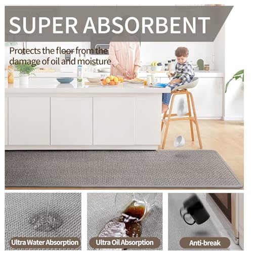 Kitchen Mat Kitchen Rugs Sets of 2 PCS Non Slip Gray 17"x30"+17"x47"