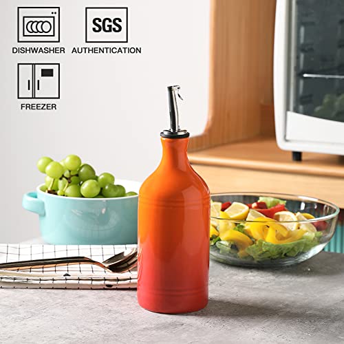 Sweejar Ceramic Olive Oil Dispenser Bottle (15.5 oz, Set of 1 / Gradient Orange)
