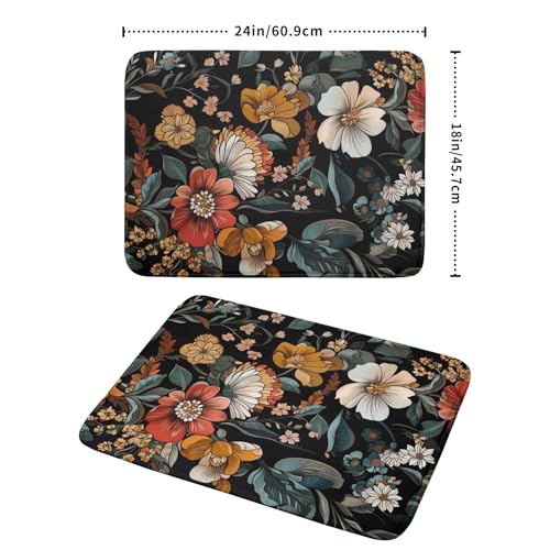 Vintage Floral Dish Drying Mat 18x24 inch Boho Flower Drainer Mats Fast Dry Absorbent Washable Dish Rack Pad Protector Kitchen Accessories (Vintage Floral / 18 x 24 inch)