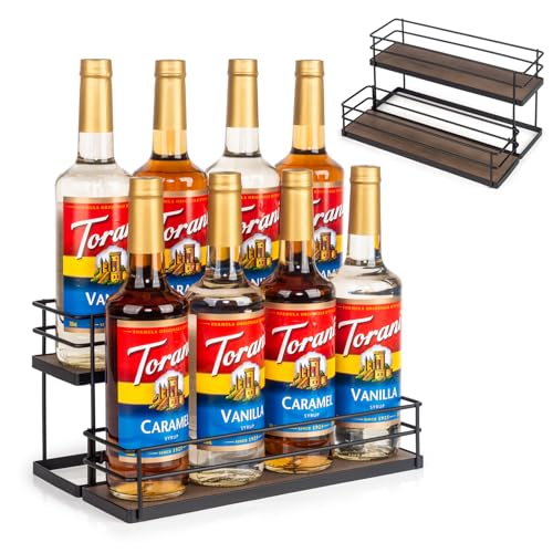 8 Bottle Capacity Coffee Syrup Organizer 2 Tier Coffee Syrup Stand Shelf for Coffee Bar Kitchen Small Wine Rack for Bar Family Storage for Syrup Wine Dressing