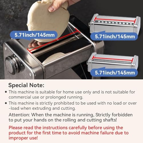 Domestic Electric Pasta Maker Automatic Stainless Steel Noodle Machine with Adjustable Dough Roller (Sliver)