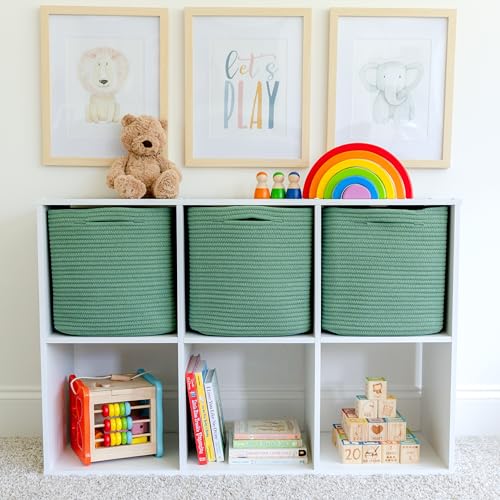 13 Inch Cube Storage Bins Cotton Rope Woven Baskets for Organizing 3 (Green / 13 x 13 x 13 (Standard))