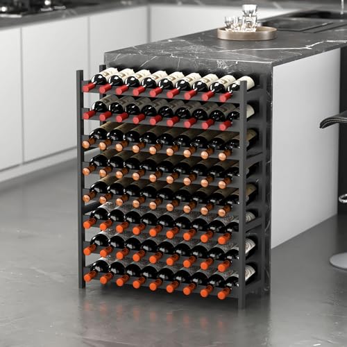 Wine Rack Freestanding Floor (Black Finish 8-tier Without Glass Holder)