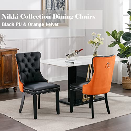 Orange Velvet and Black PU Upholstered Dining Chairs Set of 2 (Black 4)