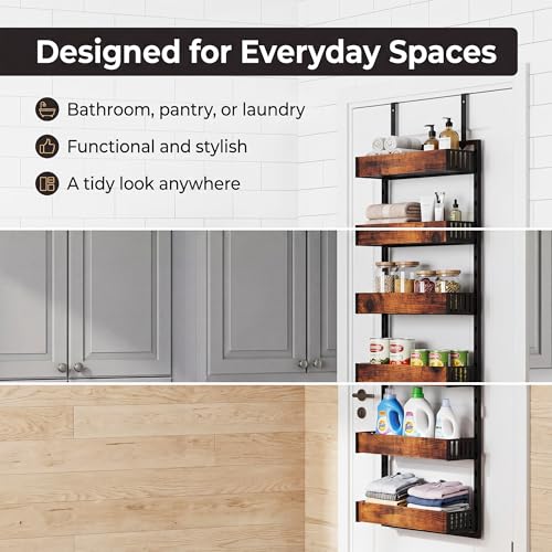 6 Tier Over the Door Pantry Organizer (Black-1P 6-Tier)