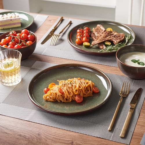 Stoneware Dinnerware Sets for 4 (Brown Green / Set (12pcs))