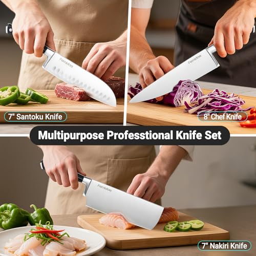 4PSC Knife Block Set With Magnetic Knife Block Holder (4Pcs Silver Knife Block Set)