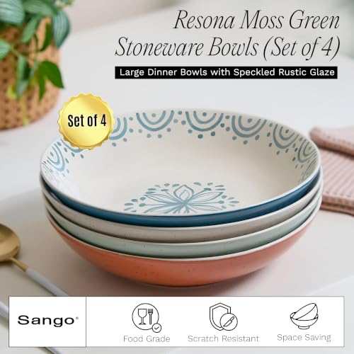 4 Piece Speckled Stoneware Pasta Bowl Set (Glazed Garden / Pasta Bowl Set)