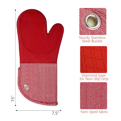 Professional Microwave Silicone Oven Mitts one Pair (Oven mitts / Red Oven Mitts)