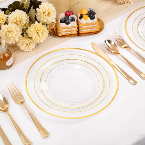 200 Pcs Clear Gold Plastic Plates (Clear Gold / 200 Pcs)