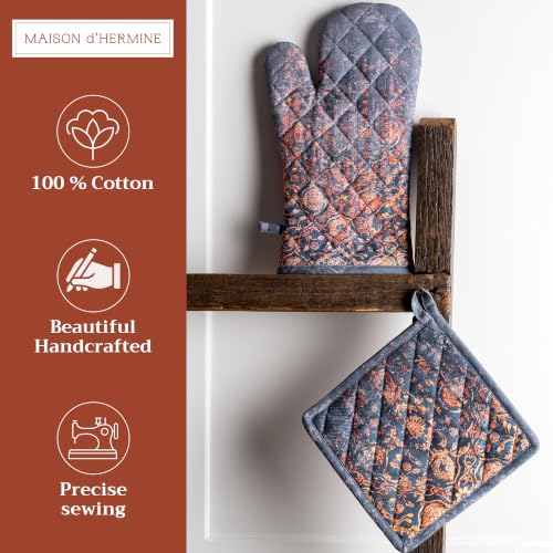 100% Cotton Oven Mitt & Pot Holder Set (024 - Imperfection / 7.5" x 13" & 8" x 8" (Oven Mitt & Pot Holder))