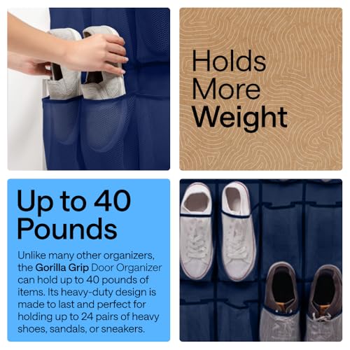 Over the Door Shoe Organizer (Navy / 24 Pockets/4 Hooks)