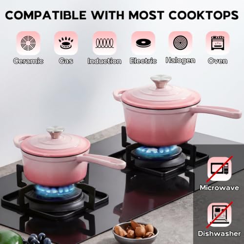 Cast Iron Sauce Pan Pot (Pink / 1+2 Quarts)