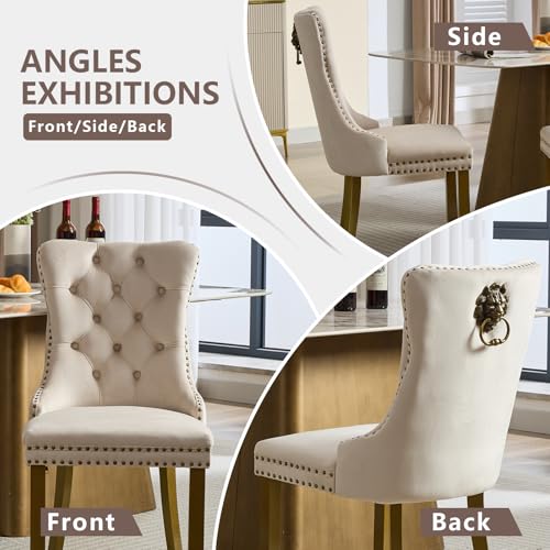Beige Velvet Dining Chairs Set of 2 (Neutral Beige)