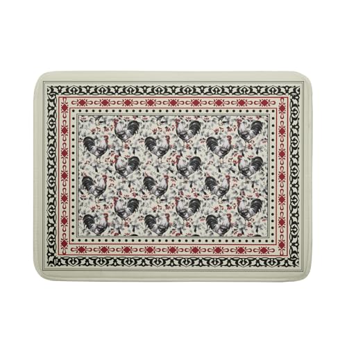 Vintage Rooster Dish Drying Mat Large Microfiber Drying Pads for Kitchen Counter (Vintage Rooster 1125 / 24" x 18")