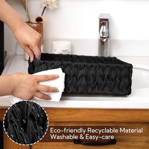 Wicker Storage Baskets for Shelves (Black / 11¼"L x 7½"W x 3½"H)