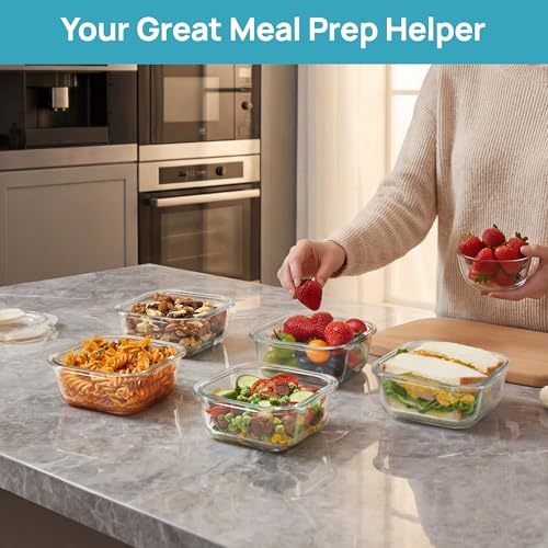 5Pack 17.5oz Glass Storage Containers with Lids (Green / 17.5oz)