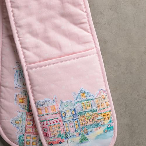 Double Oven Mitts 100% Cotton Double Oven Glove (124 - Christmas Market - Pink / 7" x 35" (Double Oven Mitt))
