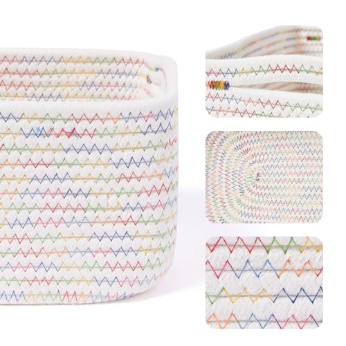 Small Storage Baskets for Organizing (4pcs-L13xW8.5xH5.1" / Rainbow Stitches)