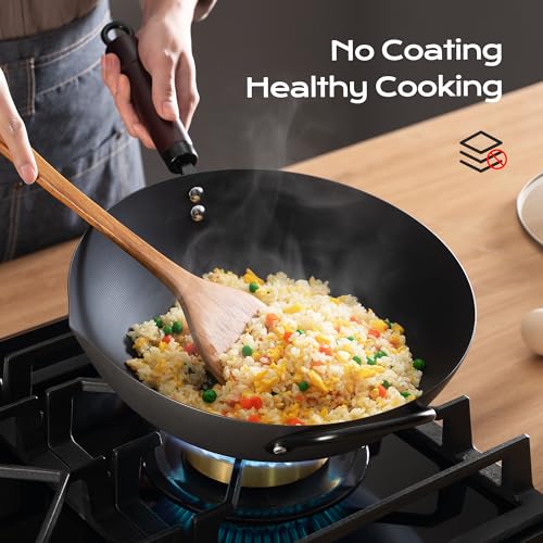 Wok 13 Inch Carbon Steel Wok Pan Set 6PCS & Stir (13 Inch)
