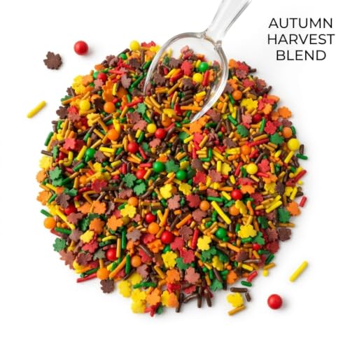 Autumn Themed Sprinkle Blend with Colored Sugar Leaf Shapes (Orange, red, yellow)