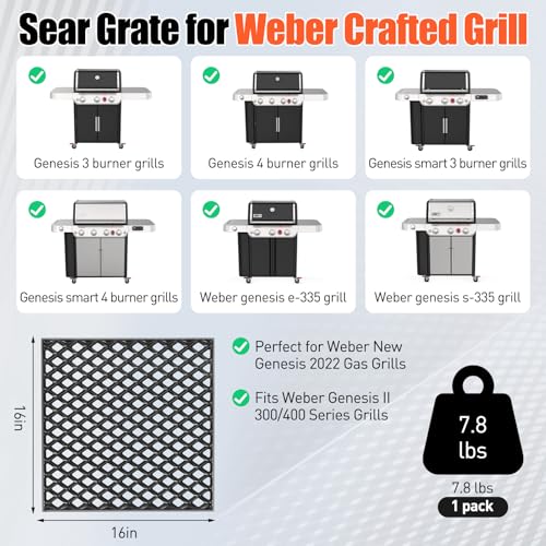 7670 Dual Sided Sear Grate for Weber Genesis 300 2022 SX (16" x 16", 1 Pack)