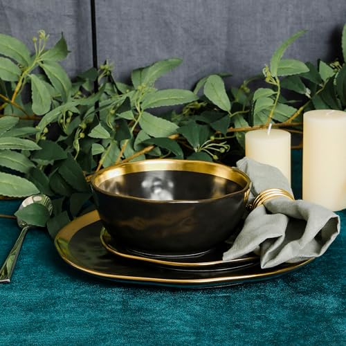 Florian Modern Porcelain 16 Piece Dinnerware Set (16-Pieces Service for 4 / Black with Gold Rim)