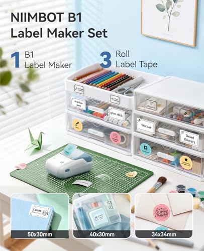 B1 Label Maker Machine with 3 Tapes (Light Blue / 1 Printer+3 Roll Labels)