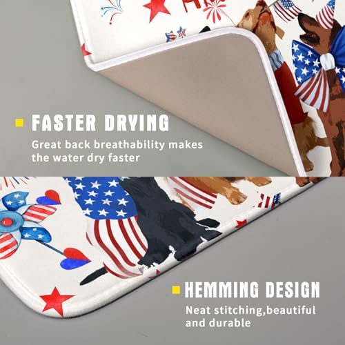 4th of July Patriotic Dogs Dish Drying Mat American Independence Day Dish Dry Pad 16"x18" Absorbent Dishes Drainer Mat for Kitchen Counter (Patriotic Dogs / 16" x 18")