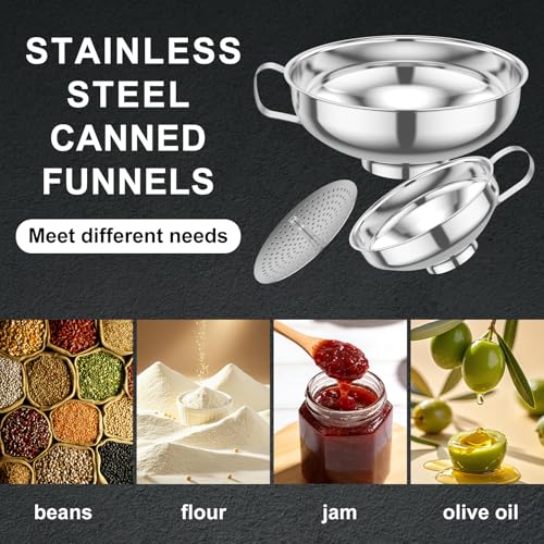 6 Piece Stainless Steel Canning Funnel Set with Strainers (Silver 6pcs)